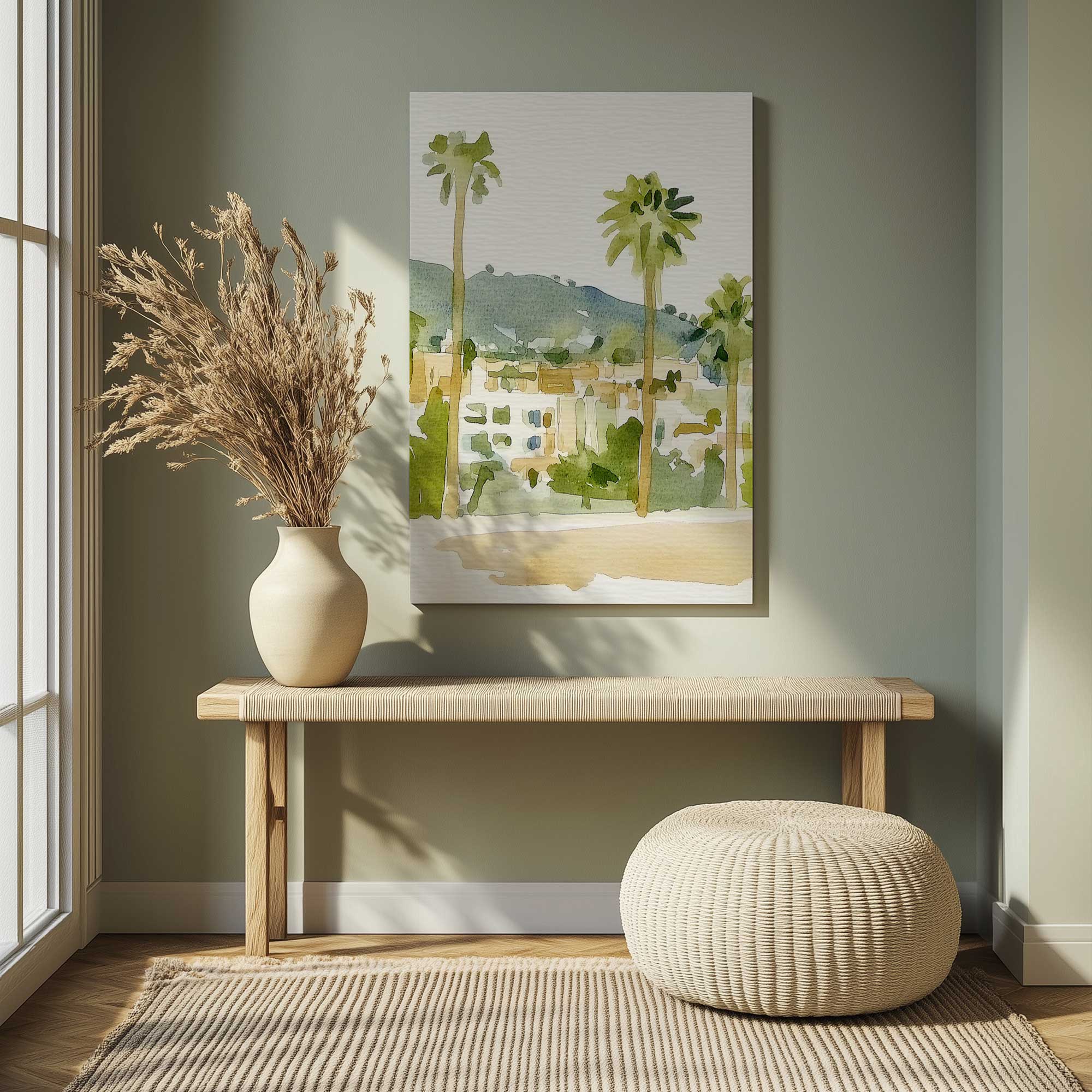 Desert Palms and Villas III Canvas Wall Art Print - Tropical Landscape Painting for Living Room, Bedroom & Office Decor