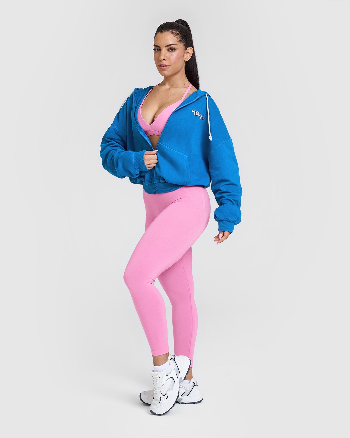 Raw Lounge Oversized Zip Through Hoodie with Graphic Print | Retro Blue Color | Perfect for Casual Wear, Street Style & Loungewear