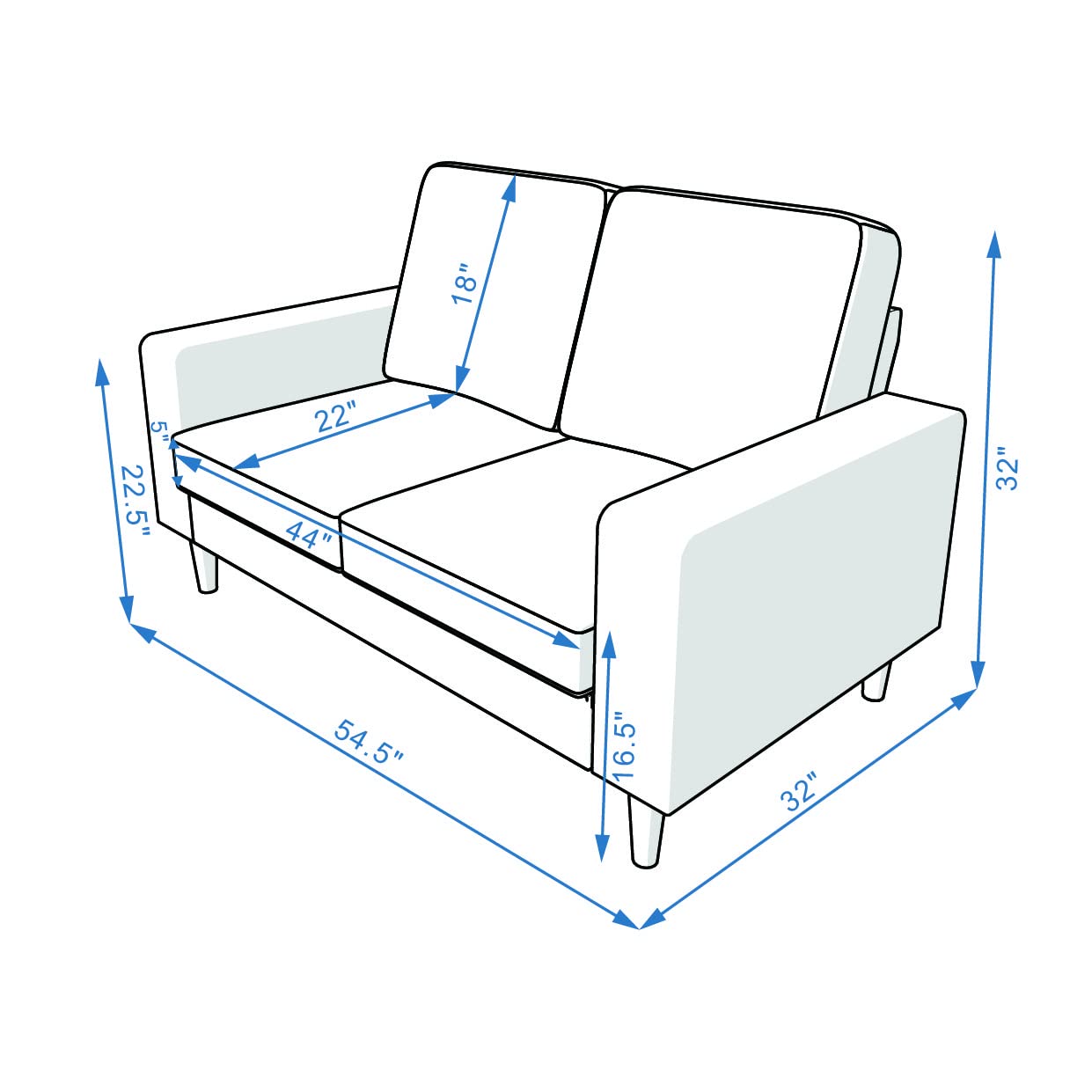 Modern Linen Fabric 2-Seater Sofa - Comfortable Love Seat Couch for Small Spaces & Apartments | Living Room, Bedroom & Home Office Furniture