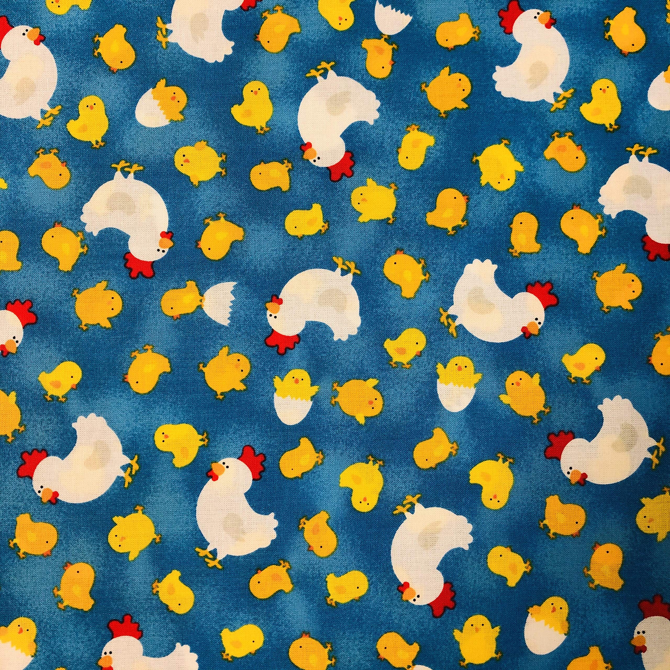 Premium 100% Cotton Farm Animals Chicken & Chick Toss Fabric by Timeless Treasures - Blue Print Sold by The Yard for Quilting, Home Decor & DIY Crafts