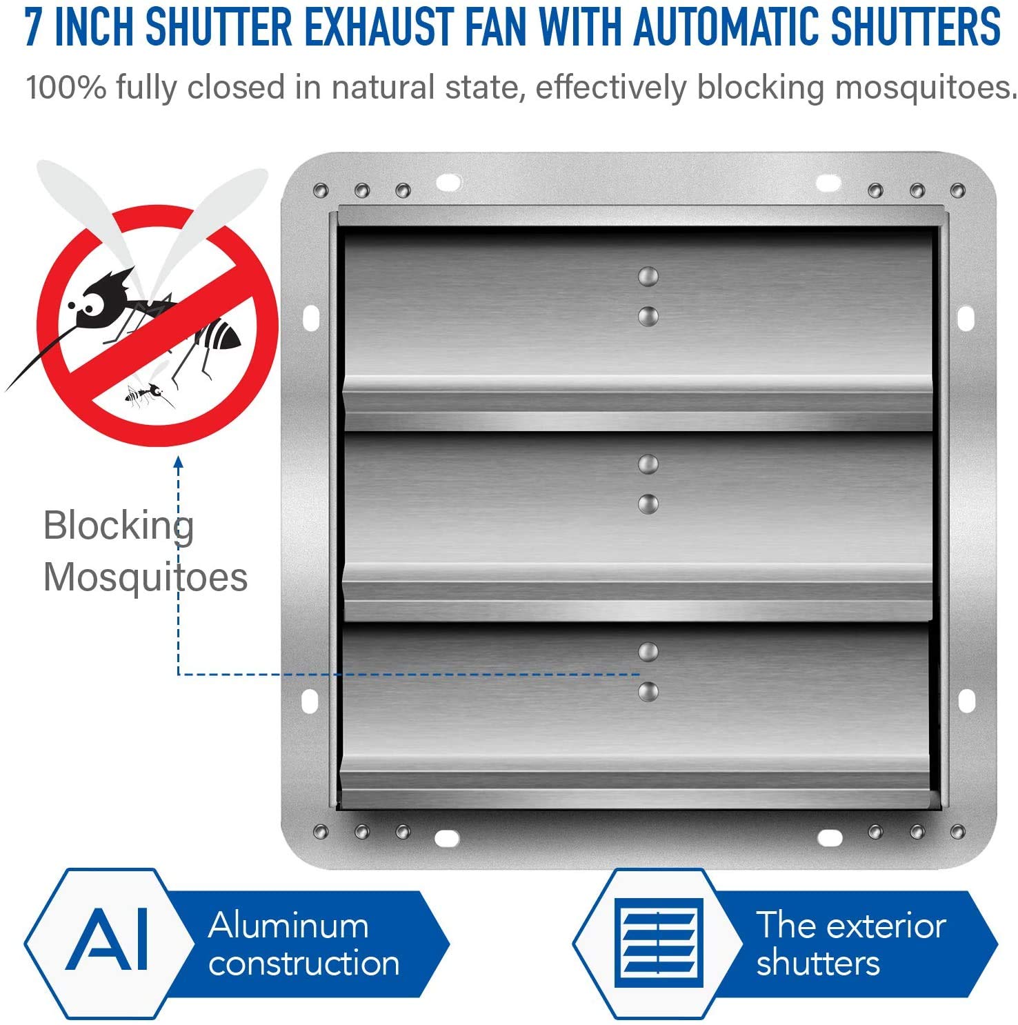 iPower 7 Inch Shutter Exhaust Fan - Silver - High CFM Ventilation Fan for Greenhouse, Grow Tent, Attic & Home Cooling
