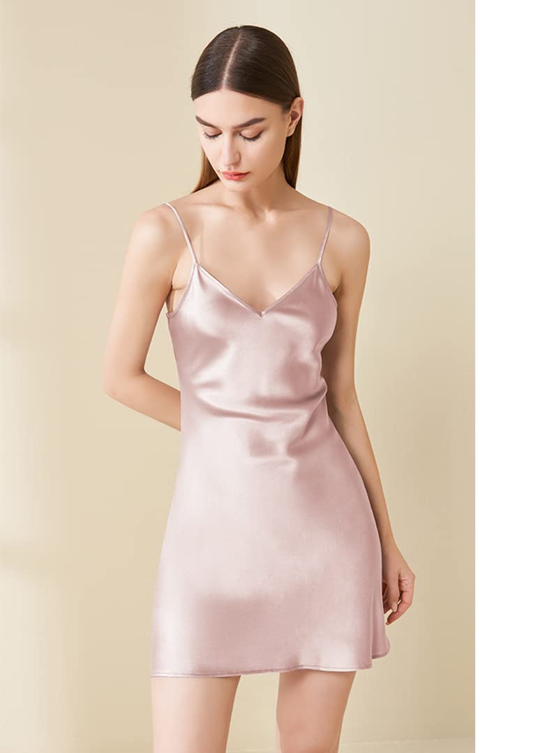 Orose 100% Real 19 Momme Silk Nightgown for Women - Sexy Short Chemise Dress, Ladies Lingerie, Petite & Comfortable Sleepwear for Romantic Nights & Luxury Bedtime