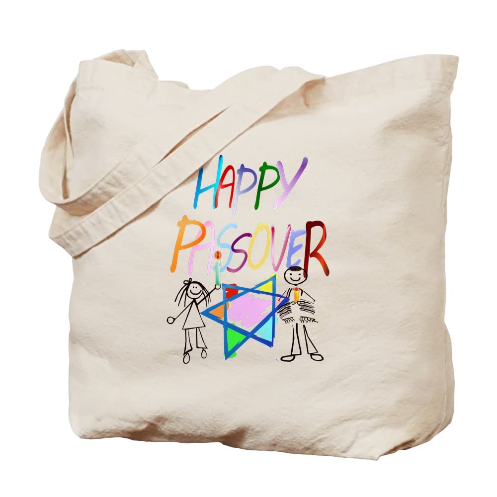 Colorful Passover Tote Bag - Natural Canvas Reusable Shopping Bag for Groceries, Beach & Holiday Celebrations