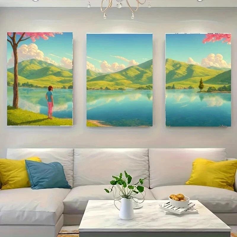3-Piece Serene Nature Landscape Metal Wall Art - Ready to Hang Home Decor for Living Room, Bedroom & Office | Modern Printed Canvas Wall Hanging