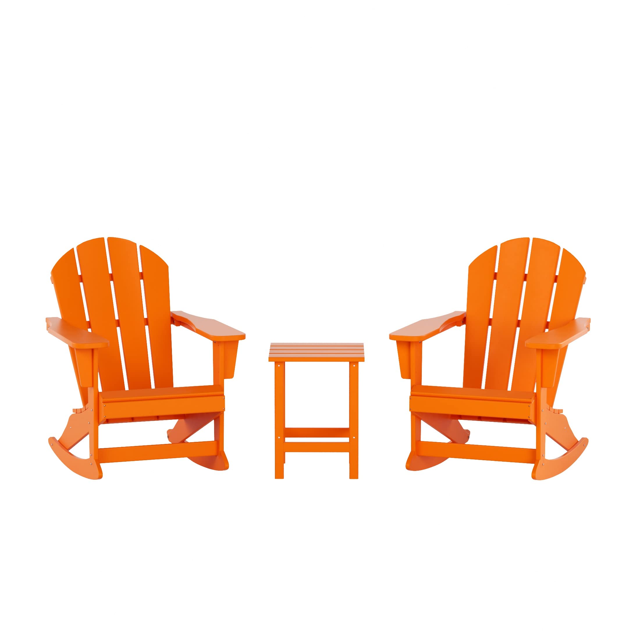 WO Home Furniture 3-Piece Patio Rocking Chair Set - Classic Outdoor Adirondack Rocker Chairs with Matching Table (Orange) - Perfect for Backyard, Garden, Porch & Poolside Relaxation
