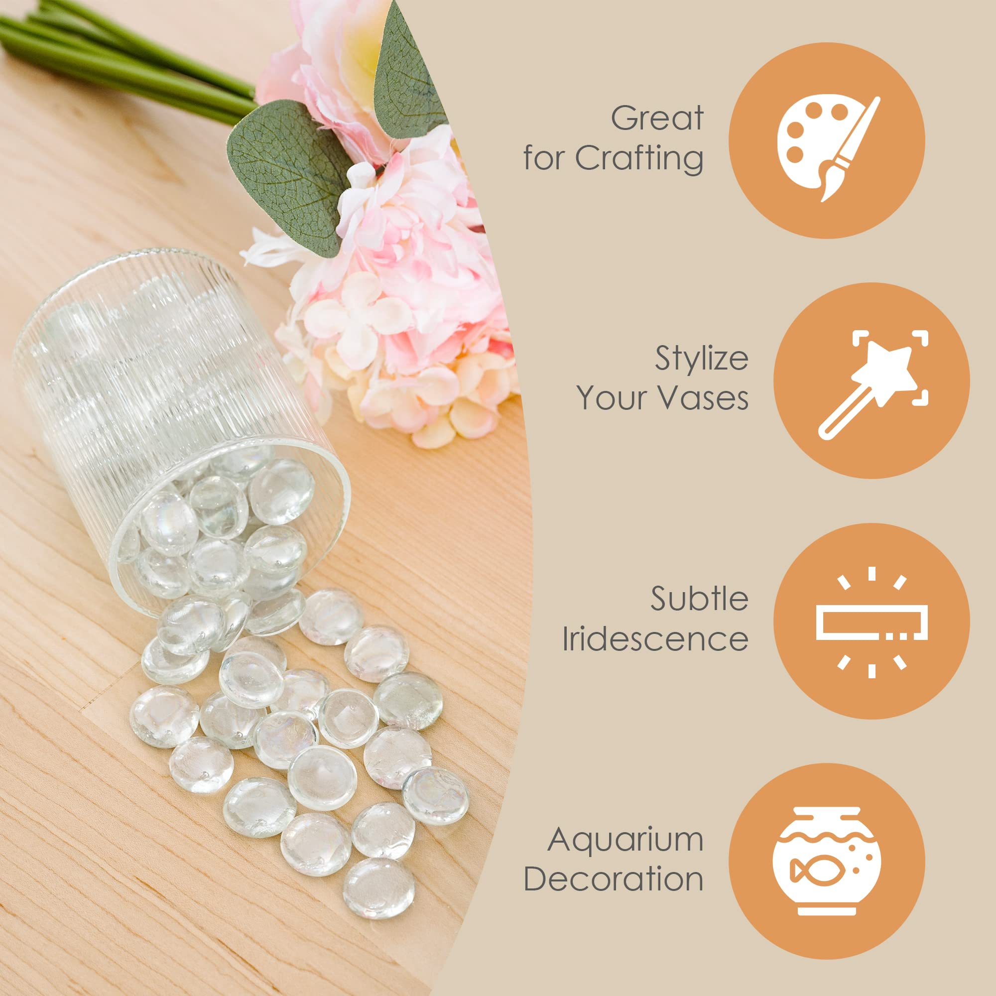 Premium Clear Glass Beads for Vases - 5 LBS (400-500 Count) - Decorative Vase Filler, Flat Marble Gems & Pebbles for Floral Arrangements, Fishbowls, Crafts, Home Decor & Wedding Centerpieces