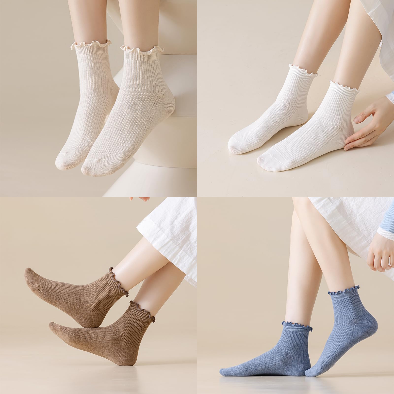 Mcool Mary Women's Cotton Crew Socks 6-Pack - Cute Ruffle Ankle Socks for Casual Wear