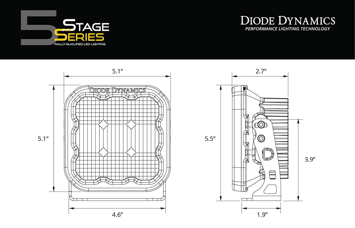 Diode Dynamics SS5 Pro Yellow LED Pod Light - 1 Pack - High-Performance Off-Road Driving Light for Trucks, Jeeps & ATVs - Perfect for Fog, Dust & Low Visibility Conditions