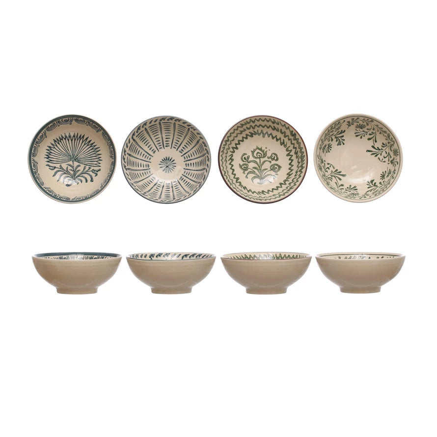 Hand Painted Stoneware Bowl - Premium Ceramic Serving Bowl for Soup, Salad & Desserts - Microwave & Dishwasher Safe - Elegant Home Dining & Gift Idea