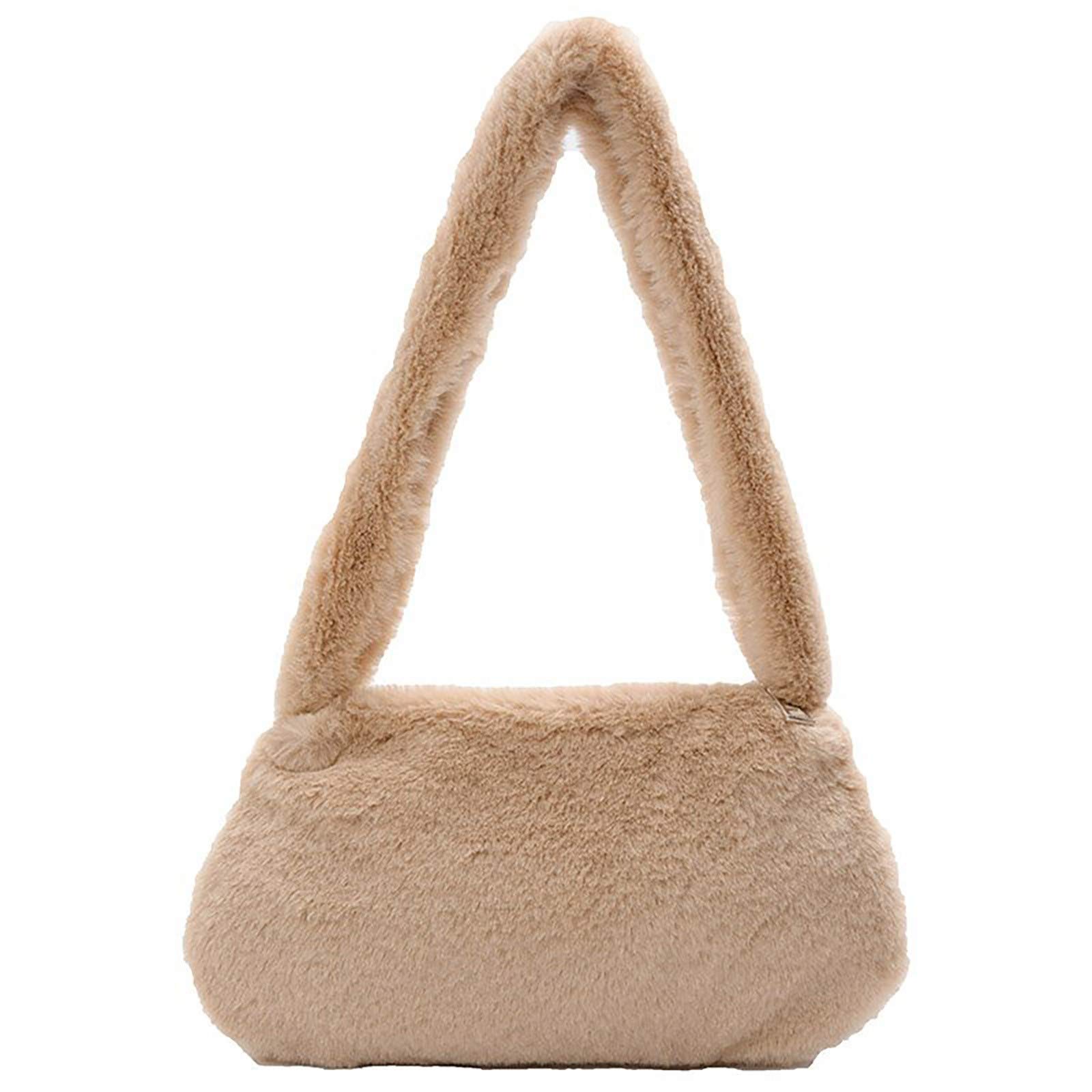 Stylish Women's Furry Canvas Shoulder Tote Bag - Fashionable Messenger Purse with Adjustable Strap (Khaki, One Size) - Perfect for Work, Travel & Daily Use