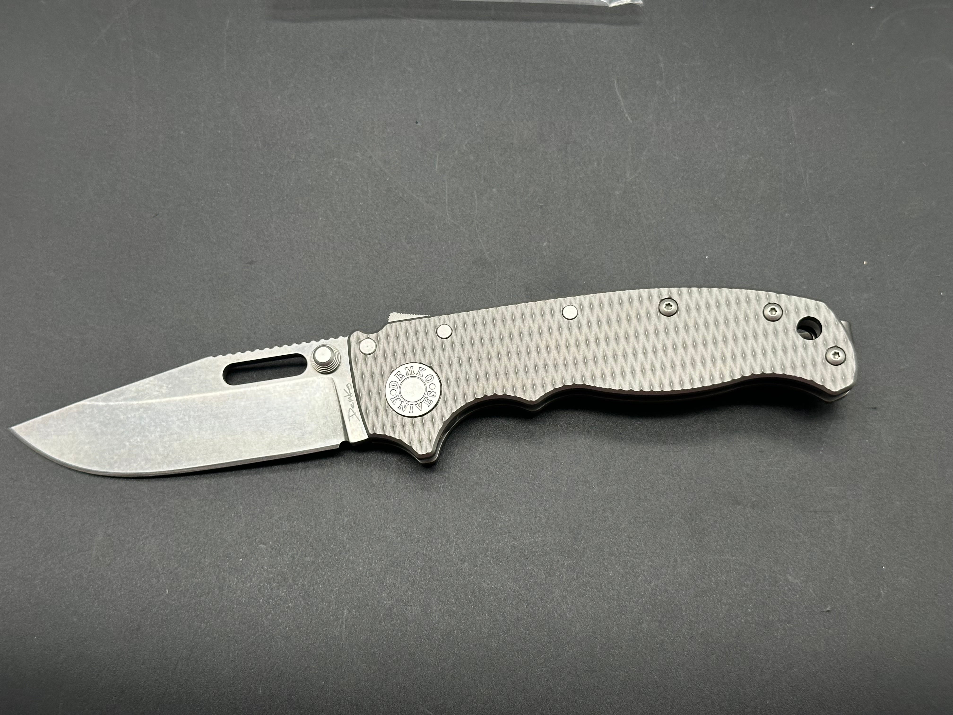 DEMKO AD20.5 Folding Knife - Textured Titanium Handle with Shark Lock & 3V Steel Blade - EDC, Outdoor Survival, Camping, Hunting Gear