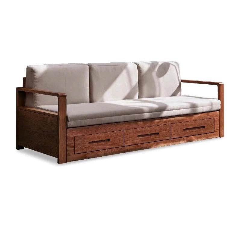 Oak Solid Wood Folding Storage Sofa Bed - Convertible Guest Bed & Space-Saving Furniture for Small Apartments, Living Rooms & Dorm Rooms