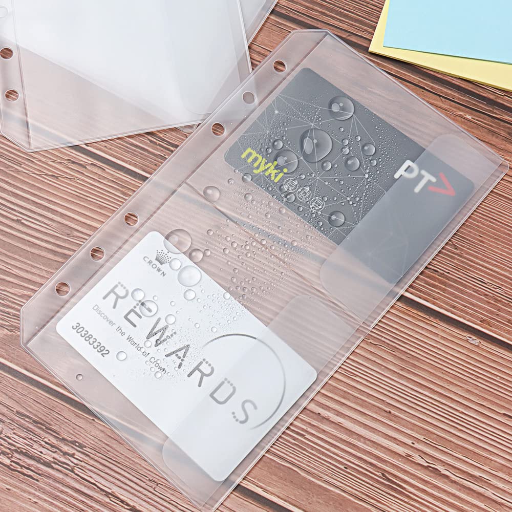 NatSumeBasics 12-Pack A6 Clear Plastic Binder Pockets with 6 Holes - Cash Envelopes, Budget Organizer Pouch for 6-Ring Binders - Perfect for Organizing Photos, Cards, Bills & Documents (A6 Size, 2 Pockets per Sheet) - Ideal for Home Office, School, Travel & Financial Planning