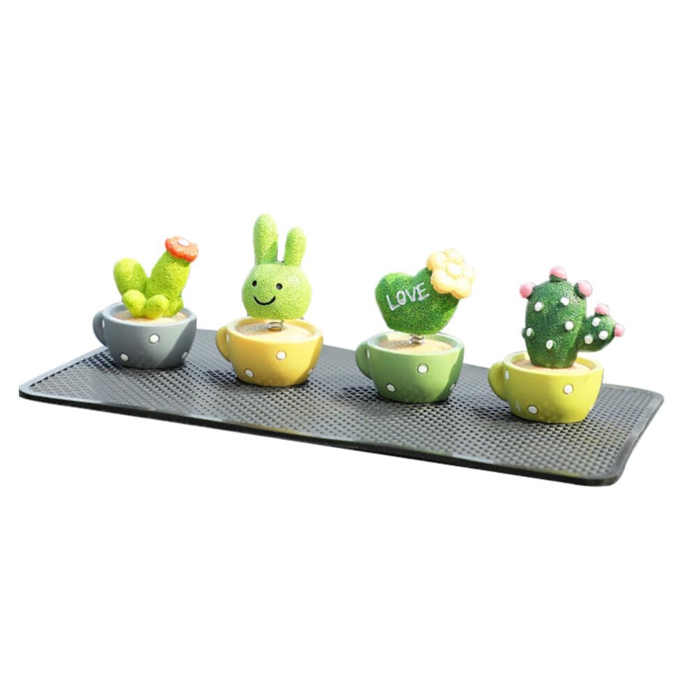 Wakauto Mini Resin Potted Succulents Car Dashboard Decor Set with Mat - Stylish Mini Figurines Statue for Car Interior Decoration, Office Desk, and Home Decor