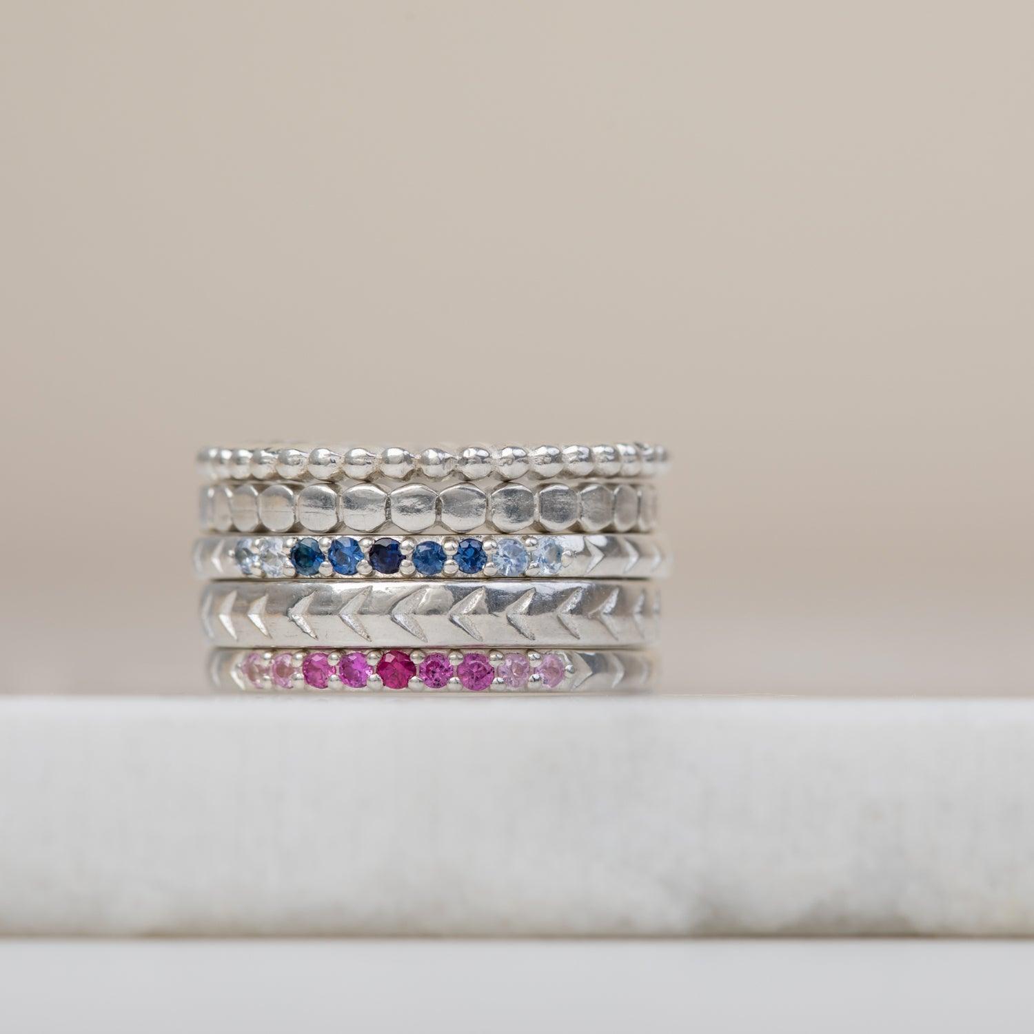 Blue Ombre Sapphire Silver Band Ring for Women - Elegant Wedding, Engagement & Anniversary Jewelry Gift
