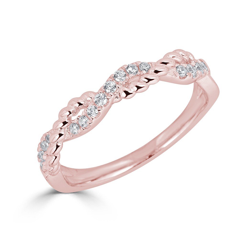 14KT Gold 1/5 CTW Diamond Accented Twist Rope Band Ring for Women - Elegant Stackable Wedding Band, Anniversary Gift, or Everyday Jewelry
