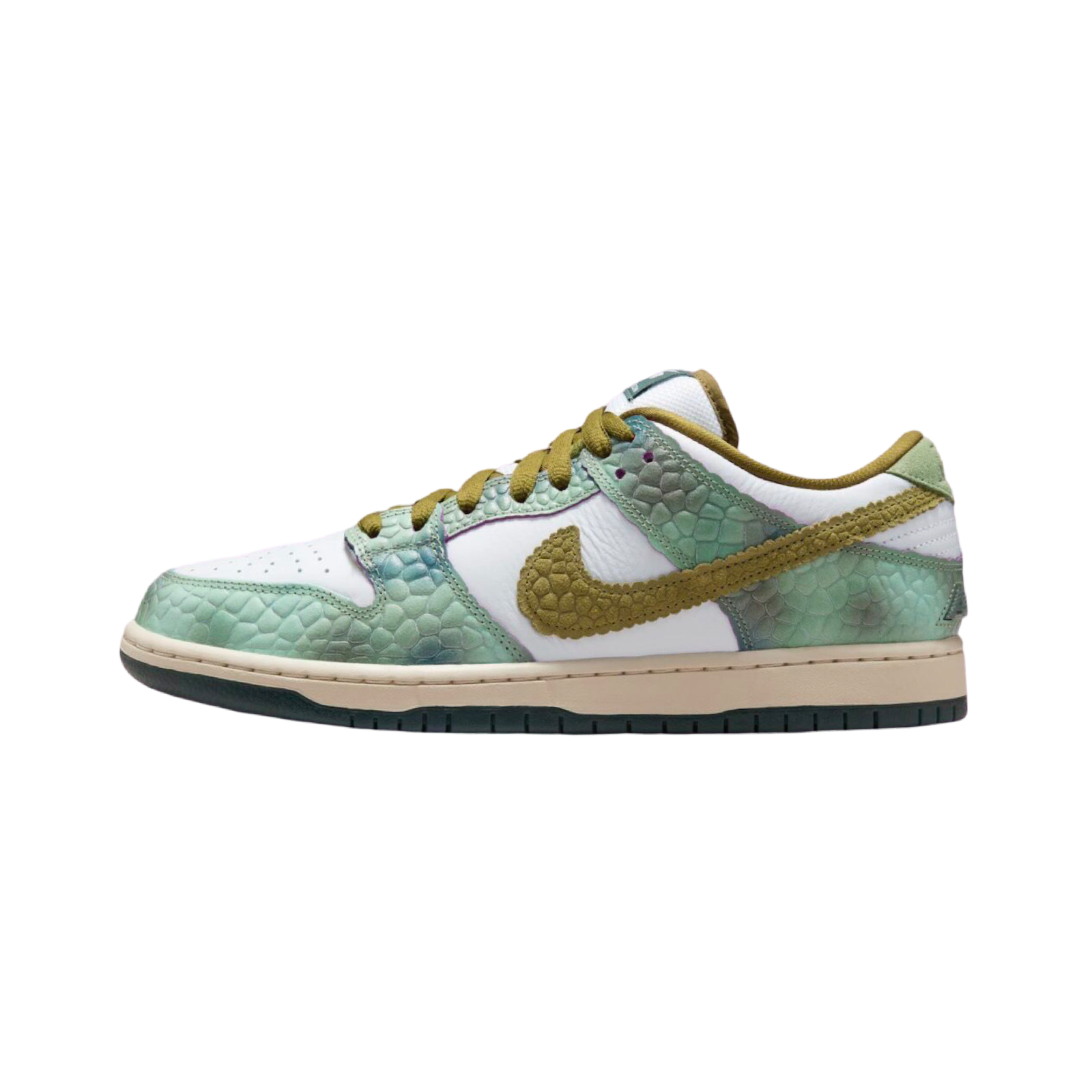 Nike SB Dunk Low Pro QS Sneakers - Oil Green, Desert Moss & White Colorway | Skateboarding, Streetwear & Casual Wear for Men & Women
