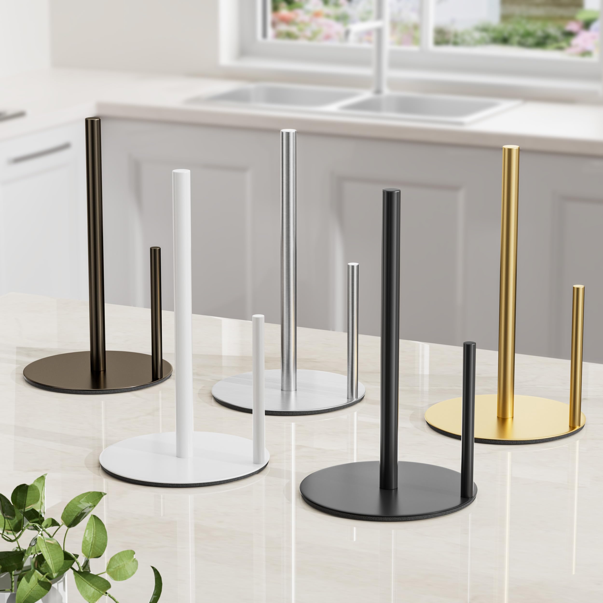 Premium Stainless Steel Paper Towel Holder - Silver Kitchen Roll Organizer with Weighted Base | Countertop Roll Dispenser for Kitchen, Bathroom & Office Use