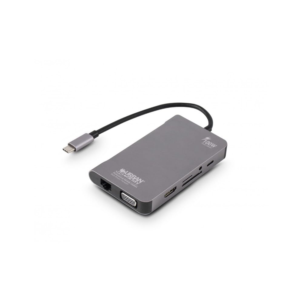 Urban Factory Hubee Plus 100W USB C Hub - 9-in-1 Docking Station with Dual HDMI, 4K Display, VGA, RJ45 Ethernet, USB 3.0 Ports & 100W PD Charging for MacBook Pro/Air, Windows Laptops, iPad Pro - Perfect for Home Office, Gaming & Multi-Screen Workstations
