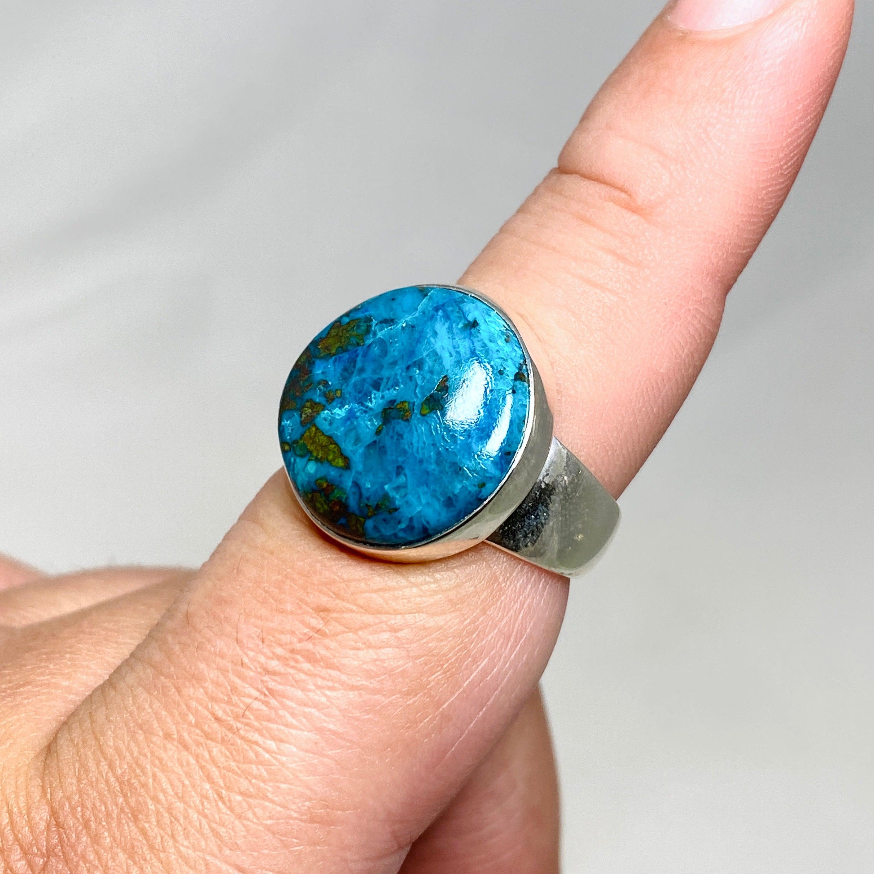 Shattuckite Round Ring Size 9 - Natural Stone Jewelry for Women | KRGJ3236 | Perfect for Boho Style, Spiritual Healing & Everyday Wear