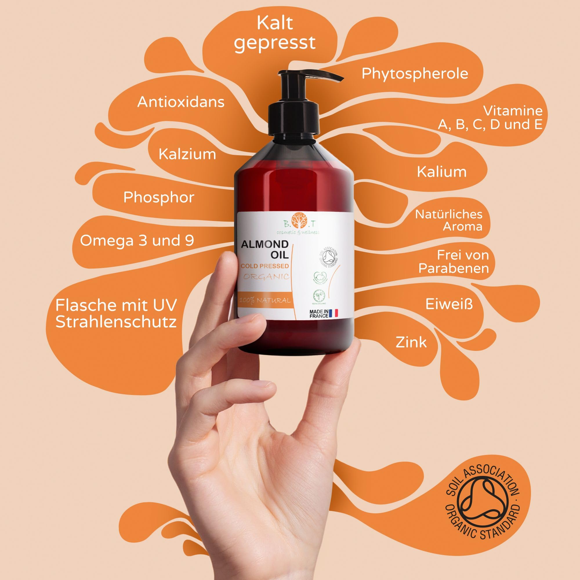 Organic Cold Pressed Sweet Almond Oil - 100% Pure Natural Carrier Oil for Hair, Skin & Nails | Massage Oil, Face Moisturizer, Stretch Mark Prevention & Baby Care | Anti-Aging Treatment & Cuticle Oil for Healthy Nails | 100ml Bottle for Spa, Home & Travel Use