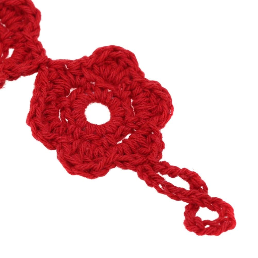 BONOCO Red Cotton Crochet Flower Anklet Foot Chain - Boho Beach Barefoot Sandal for Women | Perfect for Summer, Festivals, Vacations & Boho Fashion Accessories