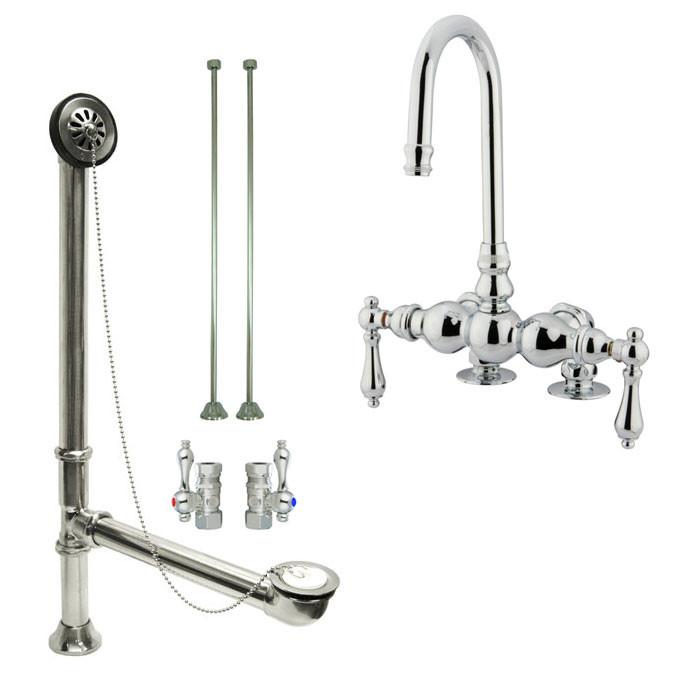 Chrome Deck Mount Clawfoot Bathtub Faucet Set with Supply Lines & Drain CC92T1 System - Perfect for Vintage & Modern Bathroom Renovations