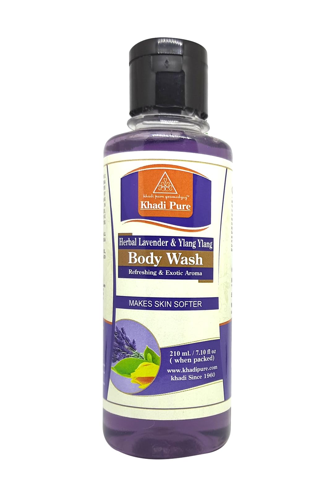 Khadi Pure Herbal Lavender & Ylang Ylang Body Wash - 210ml | Natural & Organic | Blue | KPLVNYNGBWX1 | Perfect for Relaxing Bath & Aromatherapy