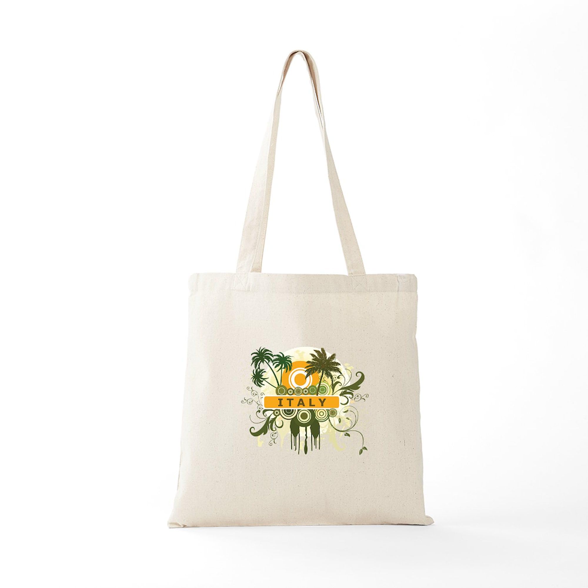Palm Tree Italy Tote Bag - Natural Canvas Reusable Shopping Bag for Beach, Grocery & Travel | Eco-Friendly Cotton Tote with Italian Design