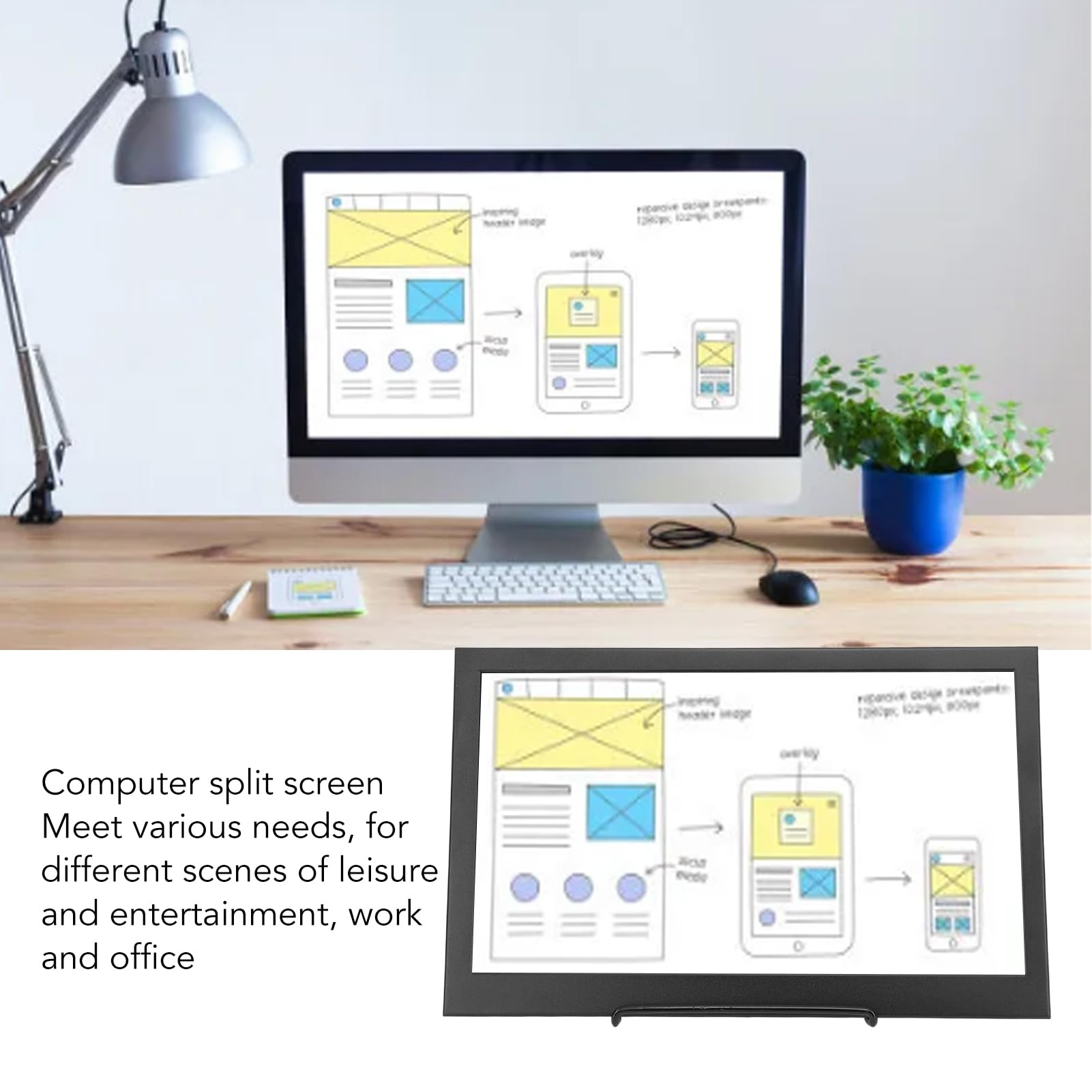 KIMISS 13.3 Inch 1080P Portable Monitor with 60Hz Refresh Rate, 72% sRGB IPS Screen - USB-C External Display for Laptop, Gaming & Work - Dual Built-in Speakers | Perfect for Travel, Home Office & Multi-Tasking