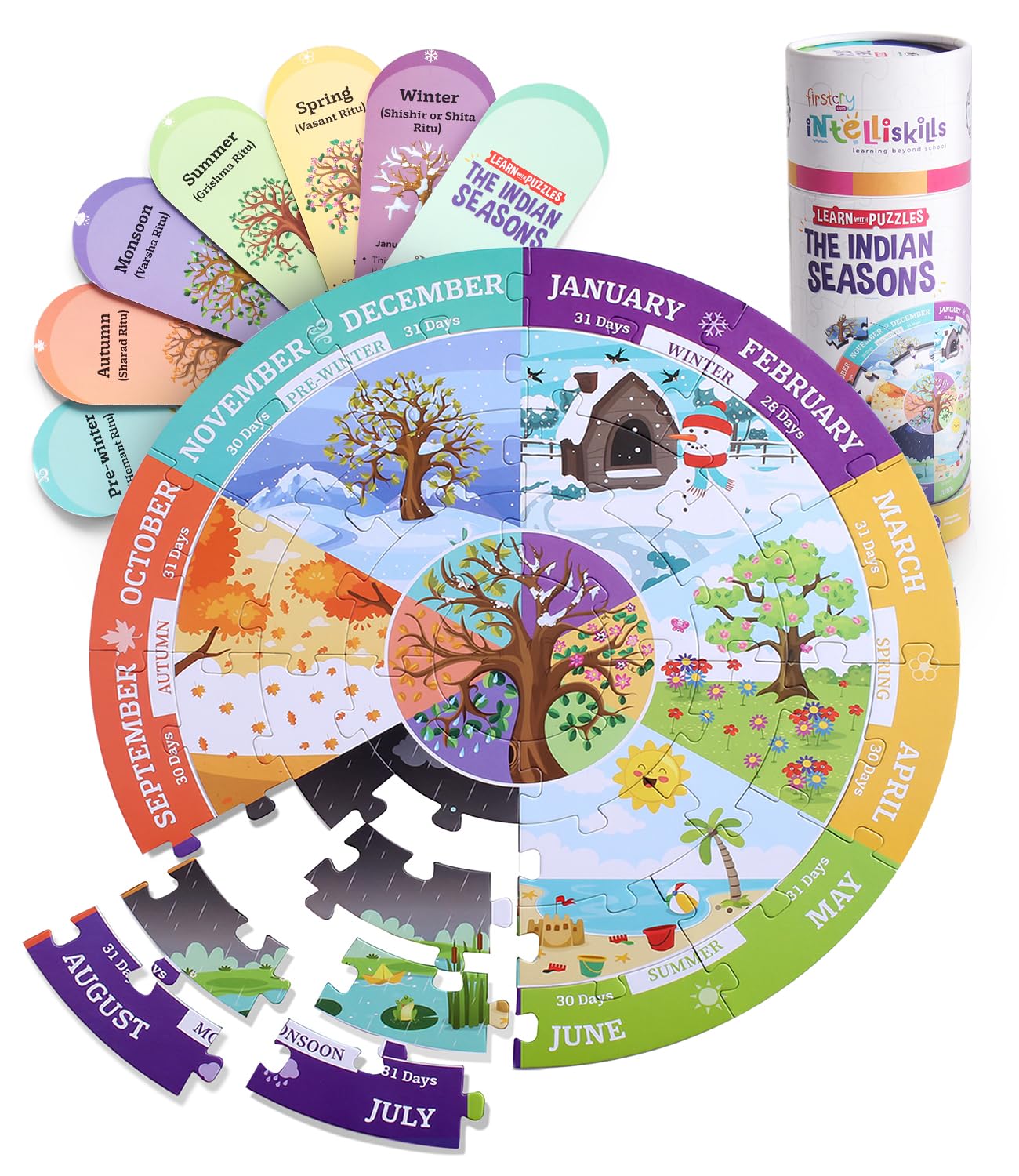 FIRSTCRY INTELLISKILLS Premium 37-Piece Indian Seasons Jigsaw Puzzle with 6 Flash Cards | Educational Toy for Kids Ages 4+ | Fun Learning of 6 Seasons | Floor Puzzle for Boys & Girls | BIS Certified | Perfect for Homeschooling & Classroom Activities