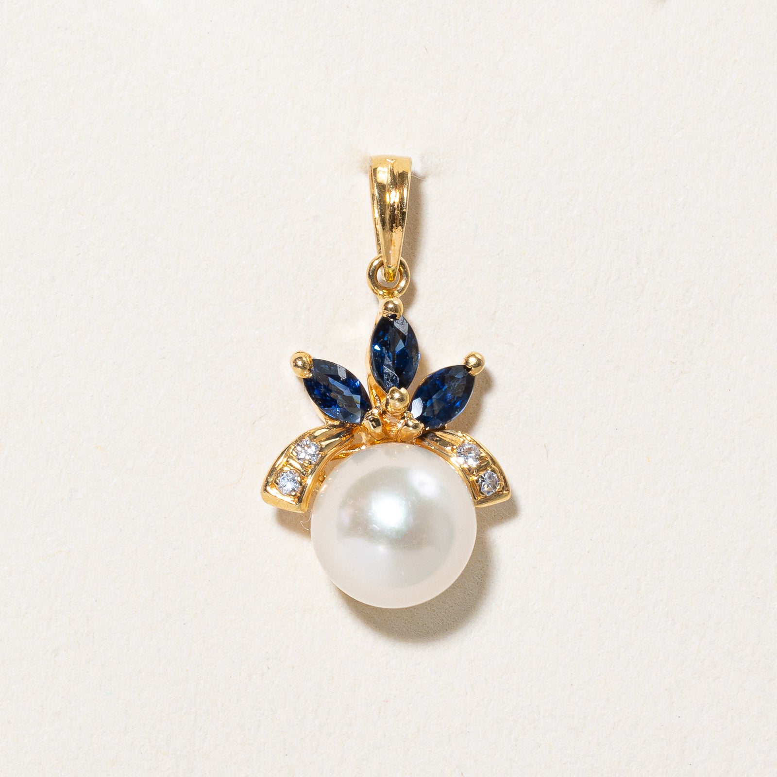 Exquisite 0.21ctw Pearl Sapphire & Diamond Pendant Necklace | 0.02ctw Diamond Accent | Elegant Jewelry Gift for Women | Perfect for Weddings, Anniversaries & Special Occasions