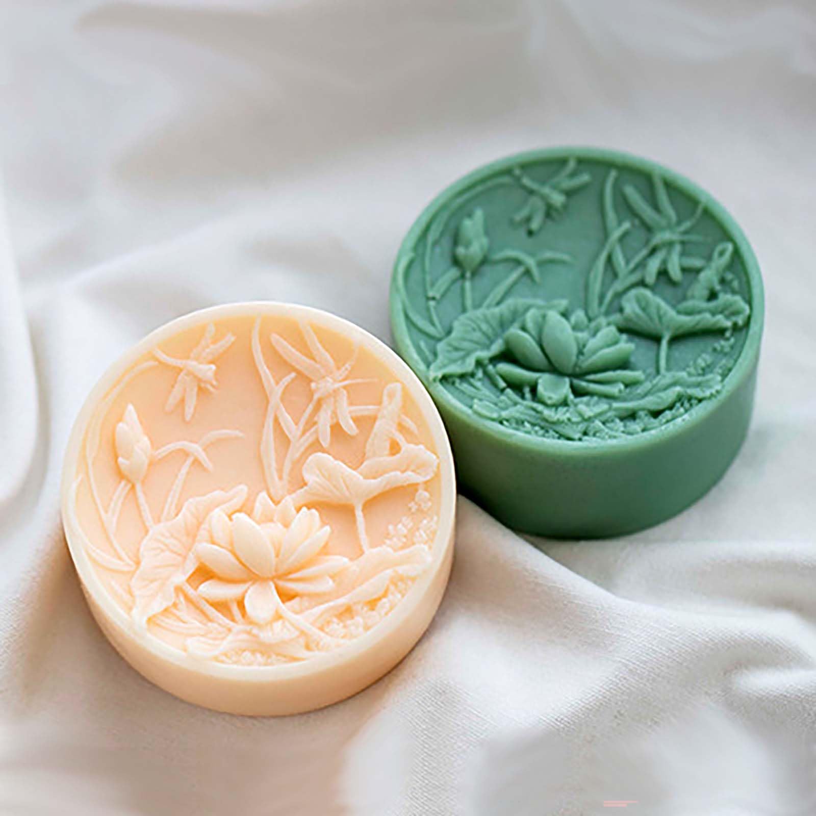Premium Silicone Soap Molds for DIY Handmade Soap - Round Flower, Lotus & Dragonfly Design - Ideal for Cold Process Soap Making, Bath Bombs, Candle Making - Perfect for Home Crafting, Gifts & Spa Decor
