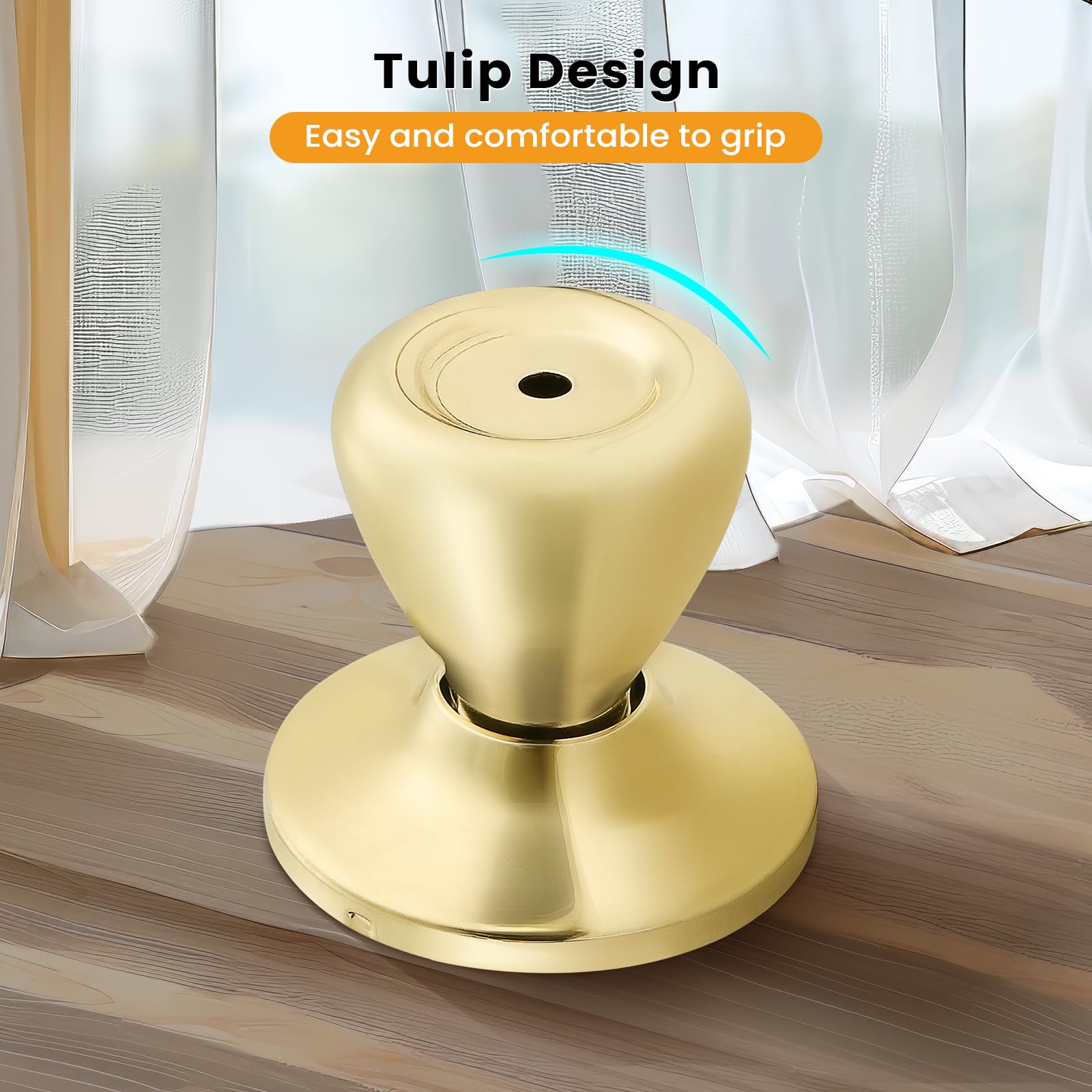 GOBEKOR 10 Pack Polished Brass Interior Privacy Door Knobs - Keyless Locking Bedroom & Bathroom Door Handles with Tulip Design - Perfect for Home, Office, and Hotel Privacy Doors