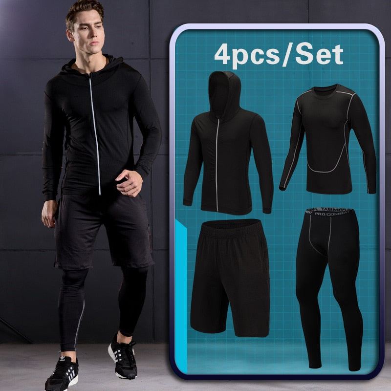 4 Pcs Men's Outdoor Jogging Tracksuit Set - Breathable Gym Running Sportswear for Men - Perfect for Jogging, Workouts & Casual Wear