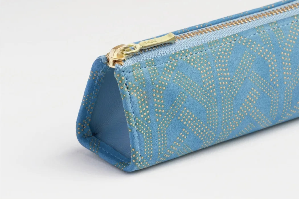 Premium Japanese Koshu Inden Deerskin Leather Pencil Case - Handcrafted Antler & Light Blue Design - Authentic Traditional Craft from Japan - Perfect for School, Office & Gift Giving