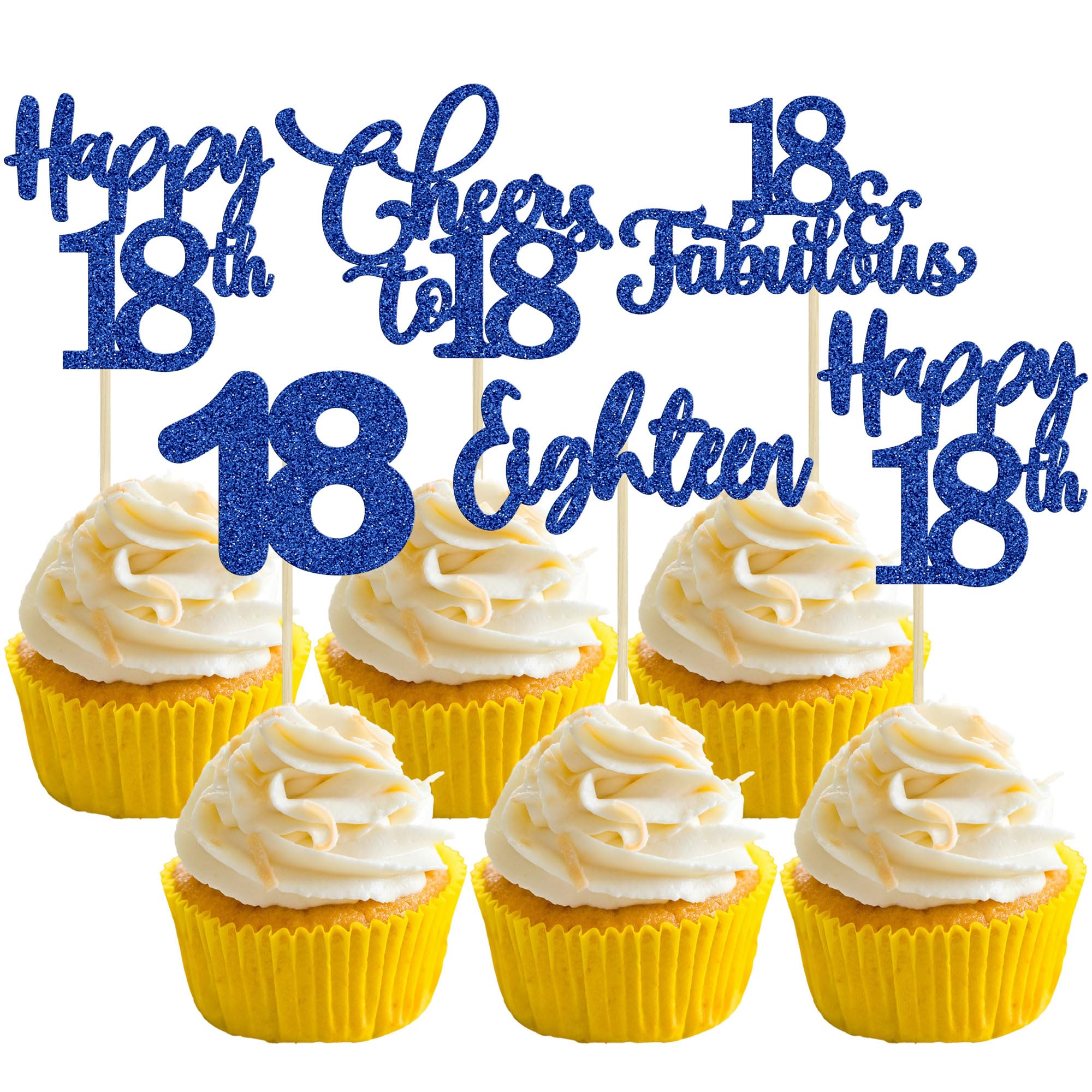 30 Pack Happy 18th Birthday Cupcake Toppers - Dark Blue Glitter 18 Cake Decorations for 18th Birthday Party, Anniversary, Graduation & Milestone Celebrations - Perfect for Cake, Cupcakes & Dessert Decor