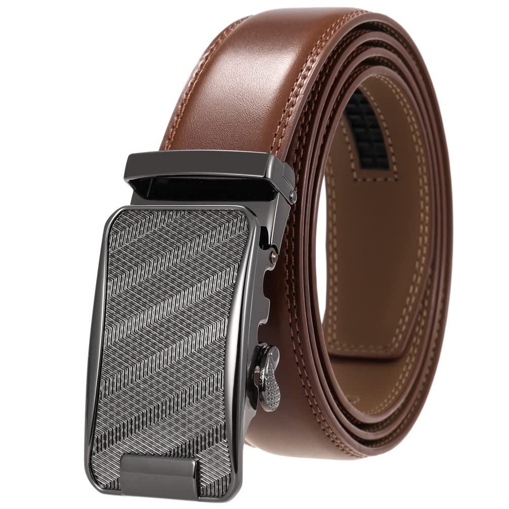 Premium Men's Automatic Buckle Belt - Genuine Leather Business Casual Waist Belt for Office & Formal Wear (Brown, 125cm) - Perfect for Work, Weddings & Professional Events