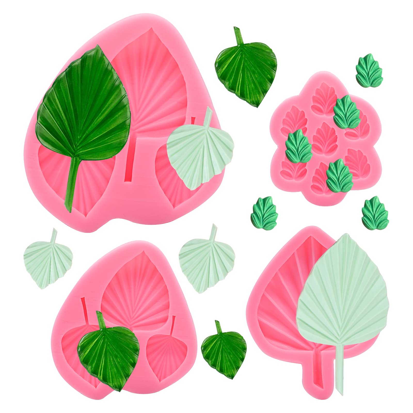 MEMOVAN 4pcs Silicone Fondant Mold Set - 3D Fan Palm Leaf, Boho Flower Shape for Cake Decorating, Chocolate, Gummy & Candy Making | Tropical Hawaiian Theme Baking Supplies for Parties, Weddings & DIY Crafts