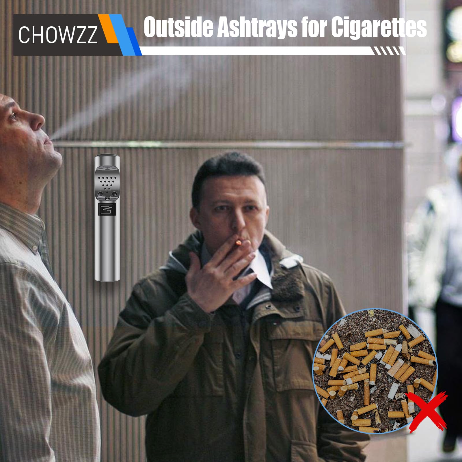 Stainless Steel Wall-Mount Outdoor Cigarette Receptacle - Commercial Smoking Ashtray for Public Spaces, Patios & Entrances - Easy to Clean & Fireproof Design