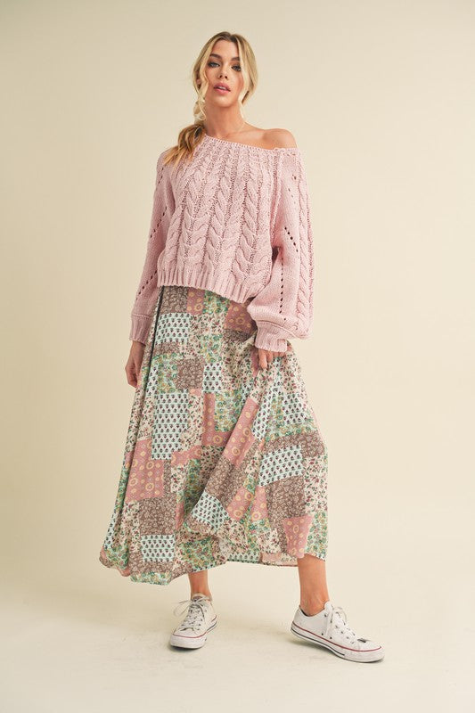 Aemi + Co Floral Printed Maxi Skirt for Women - Boho Summer Beach Dress with Pockets | Perfect for Vacations, Parties & Casual Outings