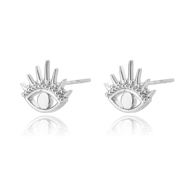 Evil Eye Stud Earrings for Women - Silver Plated Minimalist Jewelry, Trendy Fashion Accessories for Everyday Wear, Parties & Gifts