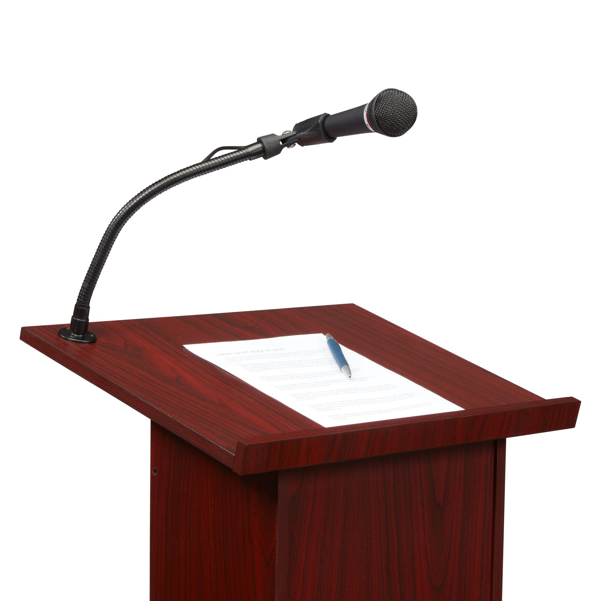 Oklahoma Sound 111PLS-MY/LWM-7 Power Plus Lectern & Wireless Headset Microphone System - Premium Mahogany Finish for Churches, Conference Rooms & Public Speaking Events