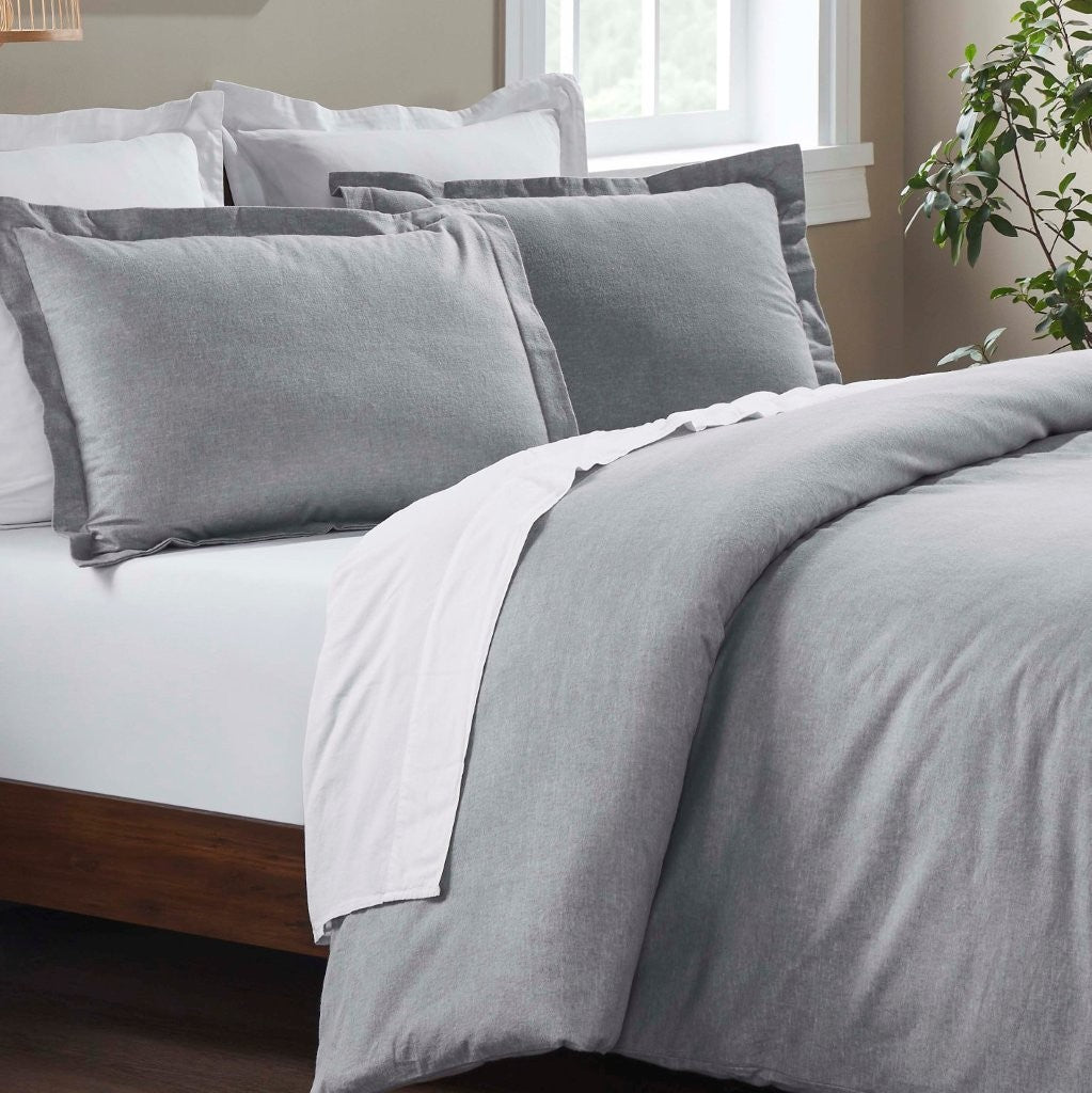 Soft Melange Flannel Cotton Two-Toned Brushed Duvet Cover Set - Cozy Bedding for Winter Nights & Guest Room Comfort