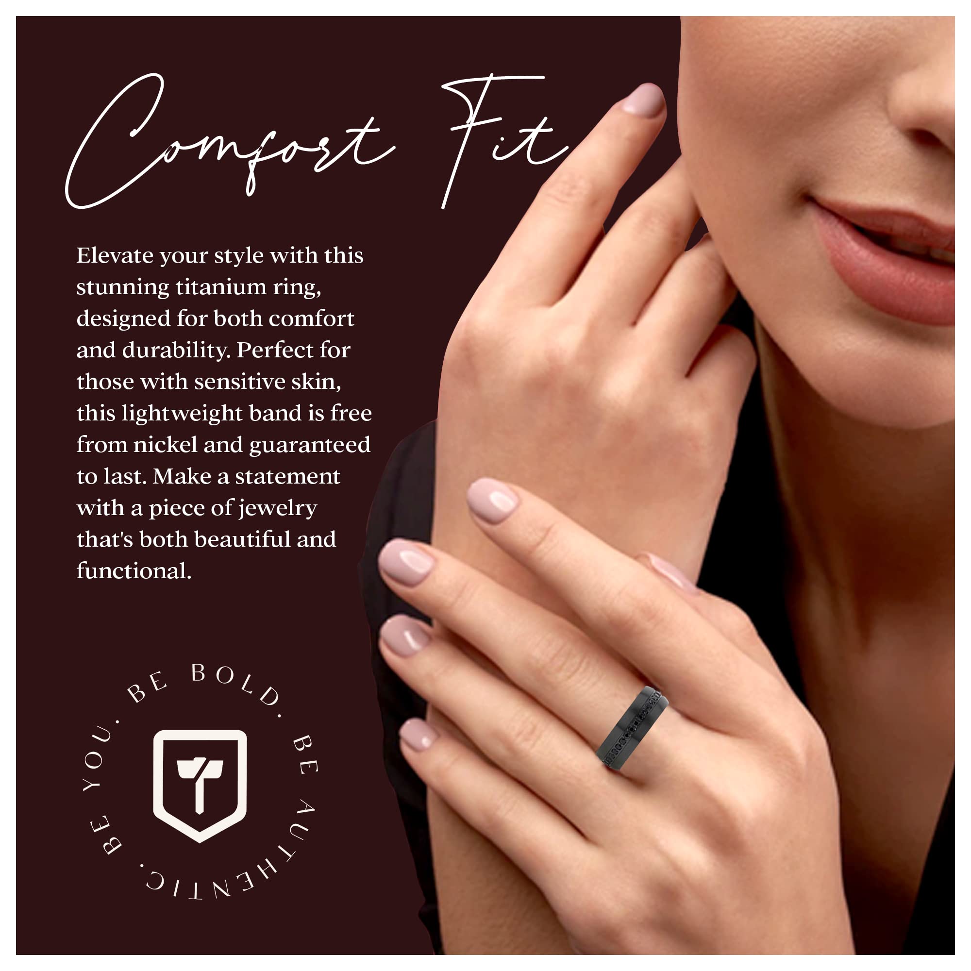 Black Titanium Ring with Black Sapphires - 8mm Wide Gothic Jewelry for Men & Women - Perfect for Weddings, Parties, and Alternative Fashion