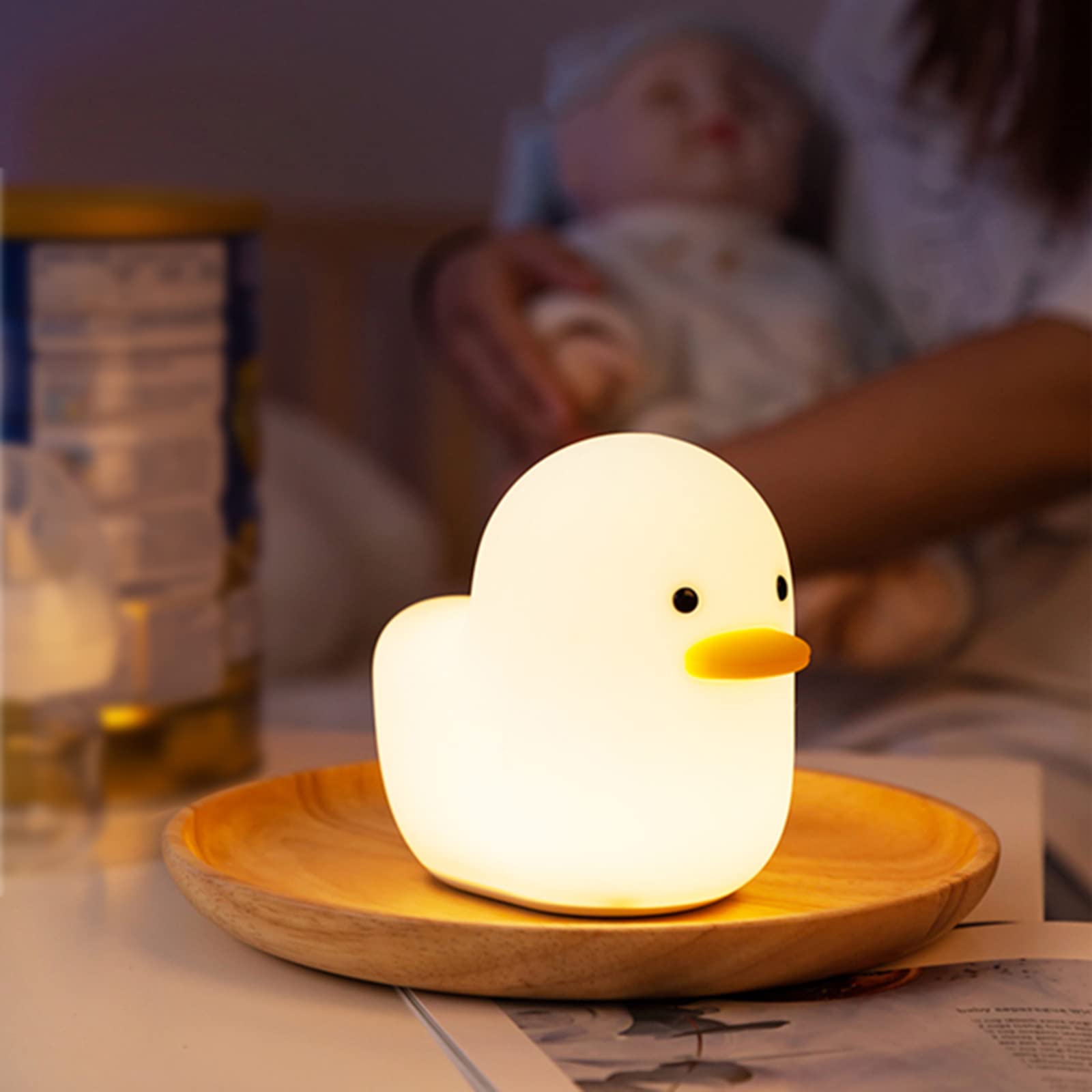 ZHWY Small Duck Night Light - Cute USB Rechargeable Silicone Bedside Lamp for Kids, Long-Lasting Battery, Warm White - Perfect for Bedroom, Nursery, Living Room & Gift Giving