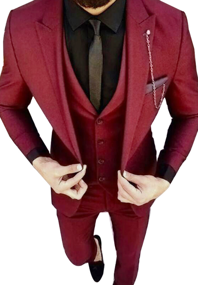 Burgundy Slim Fit 3-Piece Groom & Groomsmen Suit for Men | Tailored Wedding Tuxedo CS725 | Perfect for Formal Weddings, Prom & Special Occasions