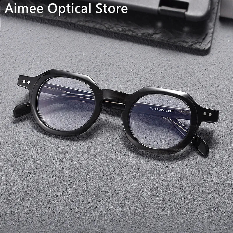 Stylish Aimee Unisex Full Rim Flat Top Oval Acetate Eyeglasses 10472 - Trendy Reading Glasses for Work & Fashion