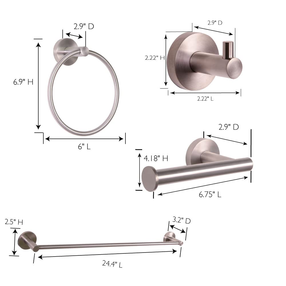 Design House 188433-SN Kelton 4-Piece Bathroom Accessory Set in Satin Nickel Finish - Perfect for Modern Bathroom Decor & Spa-Like Experience