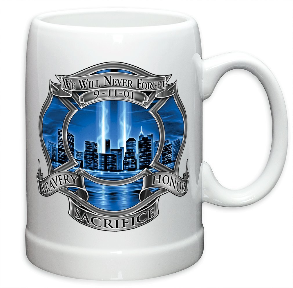 Firefighter Beer Stein Set of 12 - 20oz German Stoneware Beer Mugs with Firefighter Logo - Perfect Firefighter Gifts for Men & Women - Great for Parties, BBQ, and First Responder Appreciation Events